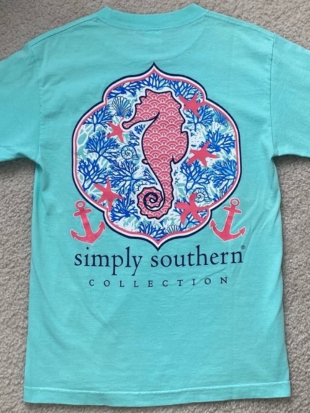 Simply Southern Seahorse T-Shirt Coral Blue Mint Anchors Starfish